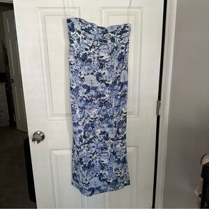 Abercrombie Floral Strapless Linen Blend Midi Dress, Size Small, NWT